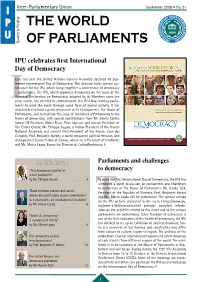 The World of Parliaments to the Theme of Democracy, with Special Contributions from Mr