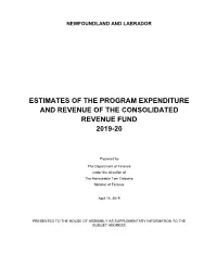 Estimates of the Program Expenditure and Revenue of the Consolidated Revenue Fund 2019-20