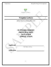 Virginia Lottery Principal/Key Manager Permit Application