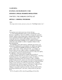 California Business and Professions Code Division 8