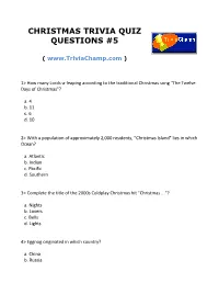 Christmas Trivia Quiz Questions #5