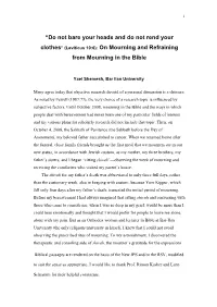 (Leviticus 10:6): on Mourning and Refraining from Mourning in the Bible