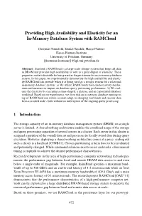 Providing High Availability and Elasticity for an In-Memory Database System with Ramcloud