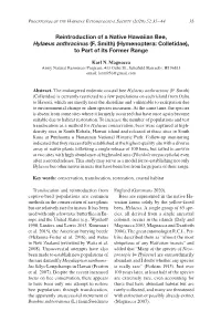 Reintroduction of a Native Hawaiian Bee, Hylaeus Anthracinus (F