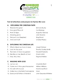 Text of Reflections and Prayers for Hymns We Love