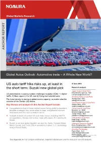 US Auto Tariff Hike Risks Up, at Least in the Short Term; Suzuki New Global Pick