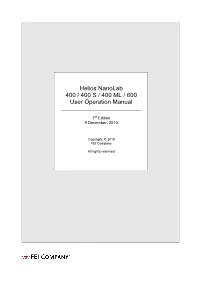 Helios Nanolab 400 / 400S / 400ML / 600 User Operation Manual