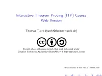 Interactive Theorem Proving (ITP) Course Web Version