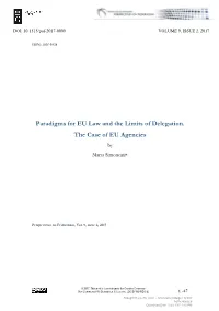 Paradigms for EU Law and the Limits of Delegation. the Case of EU Agencies by Marta Simoncini