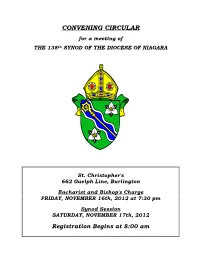 CONVENING CIRCULAR for a Meeting of the 138Th SYNOD of the DIOCESE of NIAGARA