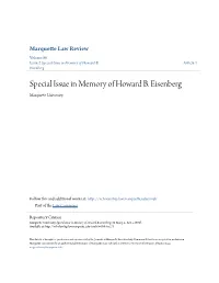 Special Issue in Memory of Howard B. Eisenberg Marquette University