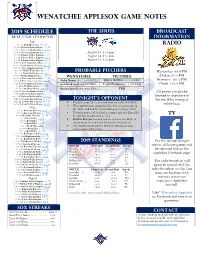 WENATCHEE APPLESOX Game NOTES