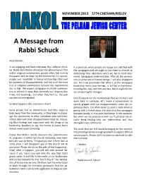 A Message from Rabbi Schuck