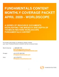 Fundamentals Content Monthly Coverage Packet April 2009 - Worldscope