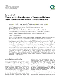 Neuroprotective Phytochemicals in Experimental Ischemic Stroke: Mechanisms and Potential Clinical Applications