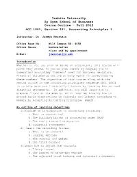 Yeshiva University Sy Syms School of Business Course Outline – Fall 2012 ACC 1001, Section 331, Accounting Principles I