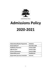 Admissions Policy 2020-2021