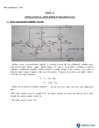 E Basic Circuit of an Operational Amplifier Is As Shown in Above Fig