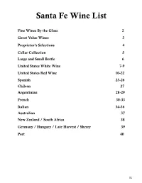 Santa Fe Wine List