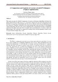 A Comparison and Analysis of Various Extended Techniques of Query Optimization