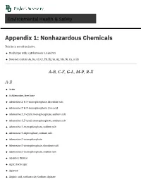 Appendix 1: Nonhazardous Chemicals
