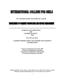 M.A./M.Com./M.Sc. GARMENT PRODUCTION and EXPORT MANAGEMENT EXAMINATION