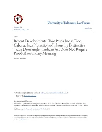 Protection of Inherently Distinctive Trade Dress Under Lanham Act Does Not Require Proof of Secondary Meaning Susan L