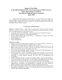 Report of the Editor to the Editorial