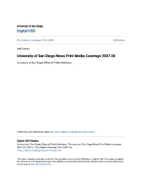 University of San Diego News Print Media Coverage 2007.08
