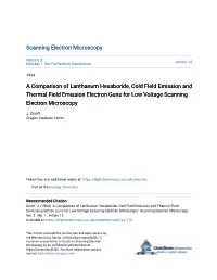 A Comparison of Lanthanum Hexaboride, Cold Field Emission and Thermal Field Emission Electron Guns for Low Voltage Scanning Electron Microscopy