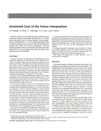 Arachnoid Cyst of the Velum Interpositum