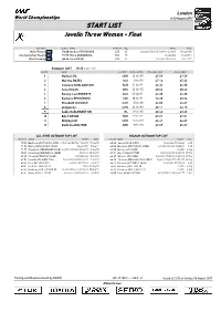 START LIST Javelin Throw Women - Final