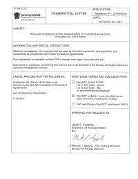 Substantial Revisions Publication 93 (2019) Policy and Procedures for the Administration of Consultant Agreements Chapter 1