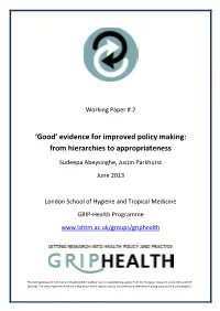 Evidence for Improved Policy Making: from Hierarchies to Appropriateness