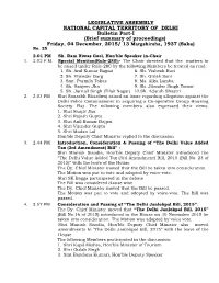 LEGISLATIVE ASSEMBLY NATIONAL CAPITAL TERRITORY of DELHI Bulletin Part-I (Brief Summary of Proceedings) Friday, 04 December, 20