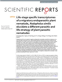 Life-Stage Specific Transcriptomes of a Migratory Endoparasitic Plant