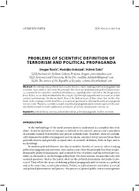 Problems of Scientific Definition of Terrorism and Political Propaganda