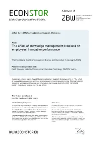 The Effect of Knowledge Management Practices on Employees' Innovative Performance