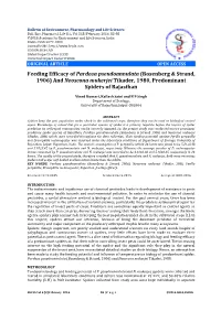 Feeding Efficacy of Pardosa Pseudoannulata (Bosenberg & Strand, 1906) and Neoscona Mukerjei Tikader, 1980, Predominant Spiders of Rajasthan