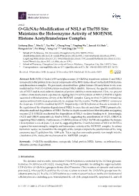 O-Glcnac-Modification of NSL3 at Thr755 Site Maintains The