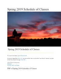 Spring 2019 Schedule of Classes