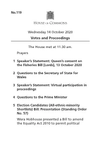 Votes and Proceedings for 14 Oct 2020