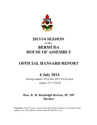 2013/14 Session Bermuda House of Assembly
