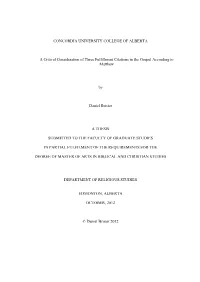 CONCORDIA UNIVERSITY COLLEGE of ALBERTA a Critical