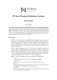 PS Non-Standard Database Systems Overview