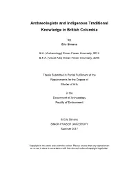 Archaeologists and Indigenous Traditional Knowledge in British Columbia