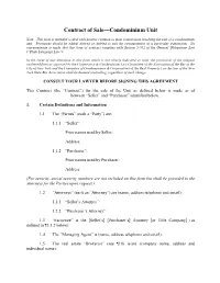 Contract of Sale—Condominium Unit