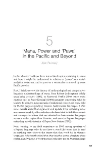Mana, Power and 'Pawa' in the Pacific and Beyond