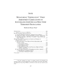 Note Monitoring “Inspiration”: First Amendment Limitations on Surveilling Individuals Who View Terrorist Propaganda