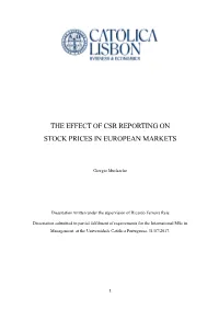 The Effect of Csr Reporting on Stock Prices in European Markets